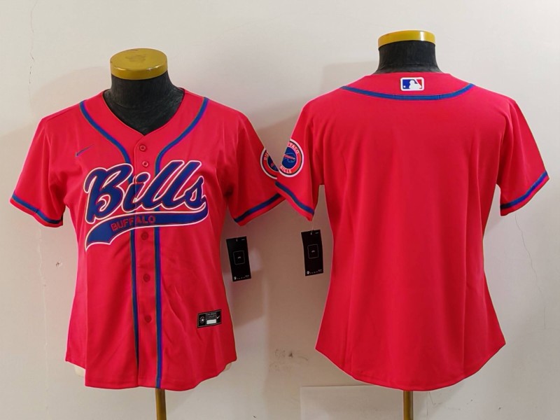 Women's Buffalo Bills Red Team Big Logo With Patch Cool Base Stitched Baseball Jersey 8 Women's Buffalo Bills Red Team Big Logo With Patch Cool Base Stitched Baseball Jersey 8