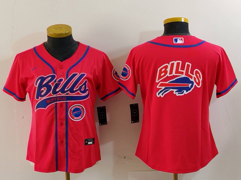 Women's Buffalo Bills Red Team Big Logo With Patch Cool Base Stitched Baseball Jersey 2 Women's Buffalo Bills Red Team Big Logo With Patch Cool Base Stitched Baseball Jersey 2