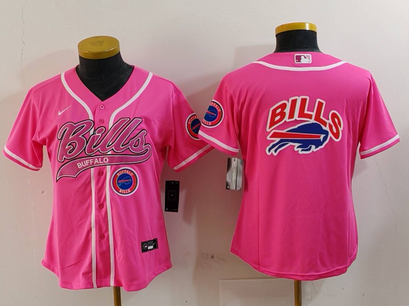 Women's Buffalo Bills Pink Team Big Logo With Patch Cool Base Stitched Baseball Jersey Women's Buffalo Bills Pink Team Big Logo With Patch Cool Base Stitched Baseball Jersey
