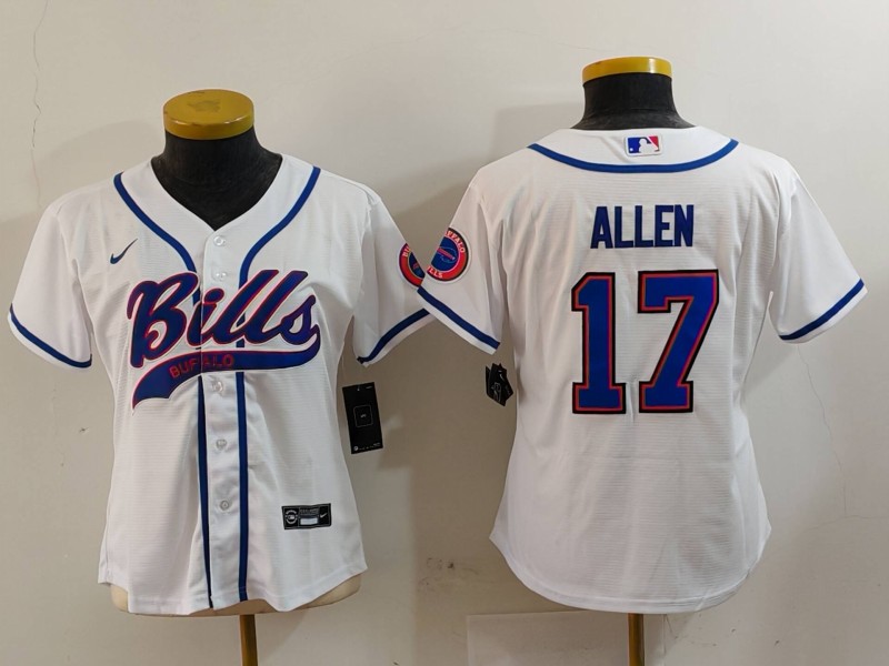 Women's Buffalo Bills #17 Josh Allen White Cool Base Stitched Baseball Jersey Women's Buffalo Bills #17 Josh Allen White Cool Base Stitched Baseball Jersey
