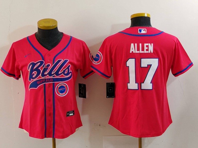 Women's Buffalo Bills #17 Josh Allen Red Cool Base Stitched Baseball Jersey 6 Women's Buffalo Bills #17 Josh Allen Red Cool Base Stitched Baseball Jersey 6