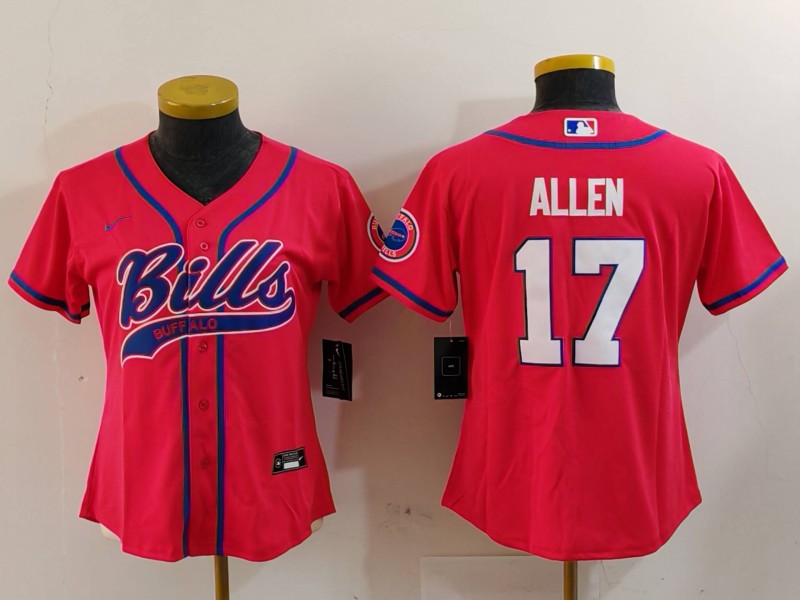 Women's Buffalo Bills #17 Josh Allen Red Cool Base Stitched Baseball Jersey 2 Women's Buffalo Bills #17 Josh Allen Red Cool Base Stitched Baseball Jersey 2