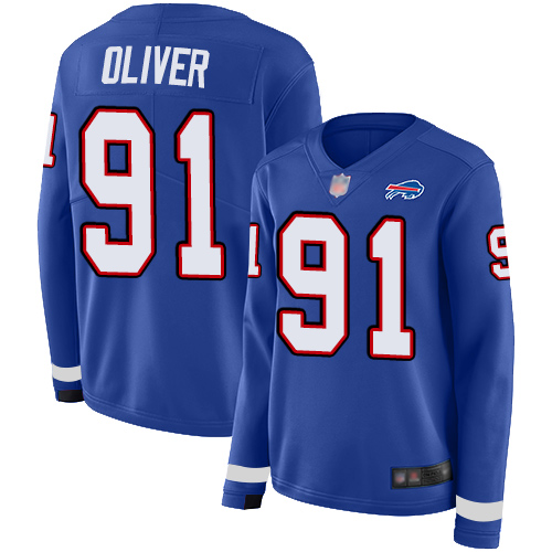 Bills #91 Ed Oliver Royal Blue Team Color Women's Stitched Football Limited Therma Long Sleeve Jersey Bills #91 Ed Oliver Royal Blue Team Color Women's Stitched Football Limited Therma Long Sleeve Jersey