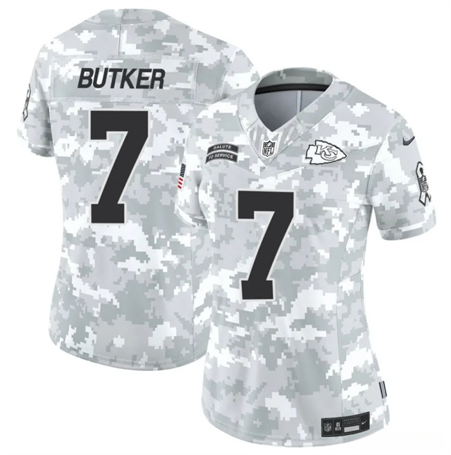 Women's Kansas City Chiefs #7 Harrison Butker 2024 F.U.S.E Arctic Camo Salute To Service Limited Stitched Football Jersey(Run Small) Women's Kansas City Chiefs #7 Harrison Butker 2024 F.U.S.E Arctic Camo Salute To Service Limited Stitched Football Jersey(Run Small)