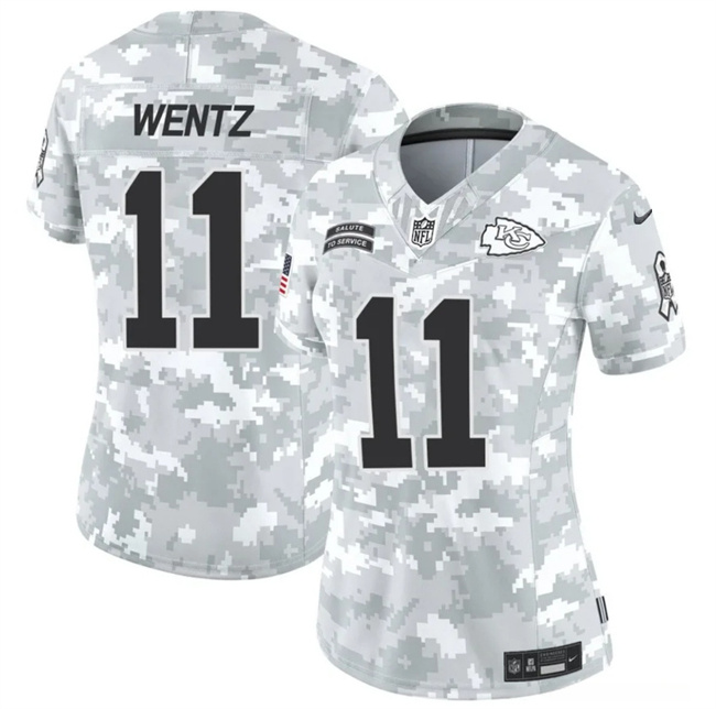 Women's Kansas City Chiefs #11 Carson Wentz 2024 F.U.S.E Arctic Camo Salute To Service Limited Stitched Football Jersey(Run Small) Women's Kansas City Chiefs #11 Carson Wentz 2024 F.U.S.E Arctic Camo Salute To Service Limited Stitched Football Jersey(Run Small)