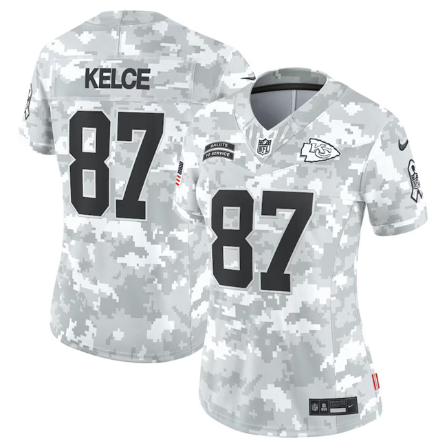 Women's Kansas City Chiefs #87 Travis Kelce 2024 F.U.S.E Arctic Camo Salute To Service Limited Stitched Football Jersey(Run Small) Women's Kansas City Chiefs #87 Travis Kelce 2024 F.U.S.E Arctic Camo Salute To Service Limited Stitched Football Jersey(Run Small)