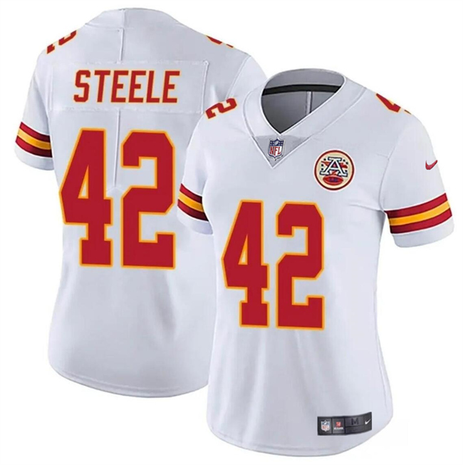 Women's Kansas City Chiefs #42 Carson Steele White Vapor Untouchable Limited Stitched Jersey(Run Small) Women's Kansas City Chiefs #42 Carson Steele White Vapor Untouchable Limited Stitched Jersey(Run Small)