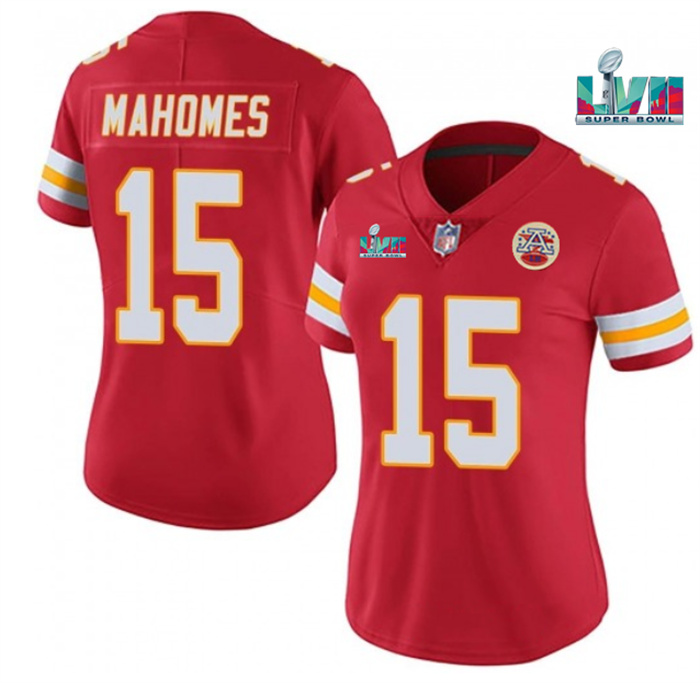 Women's Kansas City Chiefs #15 Patrick Mahomes Red Super Bowl LVII Patch Vapor Stitched Jersey(Run Small) Women's Kansas City Chiefs #15 Patrick Mahomes Red Super Bowl LVII Patch Vapor Stitched Jersey(Run Small)