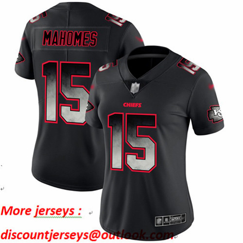 Chiefs #15 Patrick Mahomes Black Women's Stitched Football Vapor Untouchable Limited Smoke Fashion Jersey Chiefs #15 Patrick Mahomes Black Women's Stitched Football Vapor Untouchable Limited Smoke Fashion Jersey
