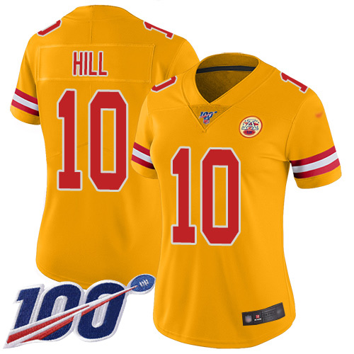 Chiefs #10 Tyreek Hill Gold Women's Stitched Football Limited Inverted Legend 100th Season Jersey Chiefs #10 Tyreek Hill Gold Women's Stitched Football Limited Inverted Legend 100th Season Jersey