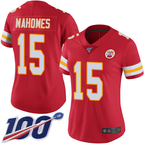 Chiefs #15 Patrick Mahomes Red Team Color Women's Stitched Football 100th Season Vapor Limited Jersey Chiefs #15 Patrick Mahomes Red Team Color Women's Stitched Football 100th Season Vapor Limited Jersey