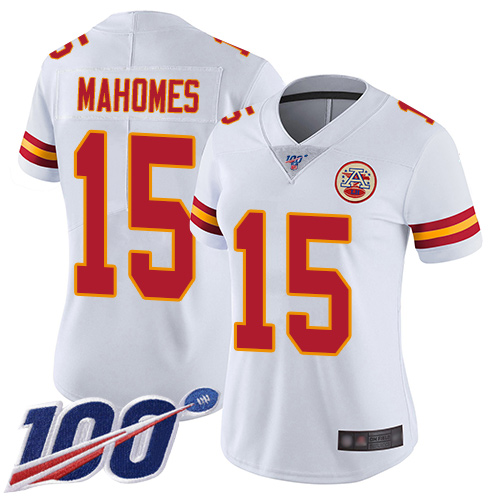 Chiefs #15 Patrick Mahomes White Women's Stitched Football 100th Season Vapor Limited Jersey Chiefs #15 Patrick Mahomes White Women's Stitched Football 100th Season Vapor Limited Jersey