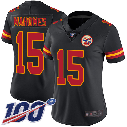 Chiefs #15 Patrick Mahomes Black Women's Stitched Football Limited Rush 100th Season Jersey Chiefs #15 Patrick Mahomes Black Women's Stitched Football Limited Rush 100th Season Jersey