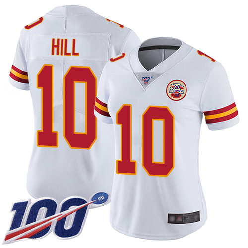 Chiefs #10 Tyreek Hill White Women's Stitched Football 100th Season Vapor Limited Jersey Chiefs #10 Tyreek Hill White Women's Stitched Football 100th Season Vapor Limited Jersey