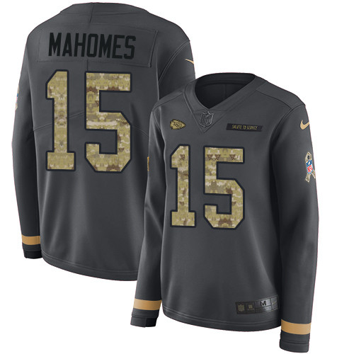 Nike Chiefs #15 Patrick Mahomes Anthracite Salute to Service Women's Stitched NFL Limited Therma Long Sleeve Jersey$199.99 Nike Chiefs #15 Patrick Mahomes Anthracite Salute to Service Women's Stitched NFL Limited Therma Long Sleeve Jersey$199.99