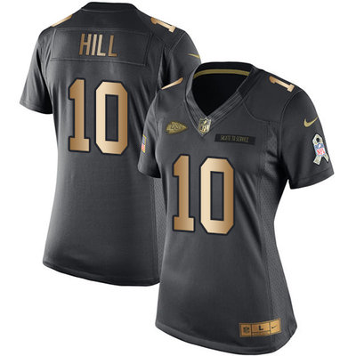 Nike Chiefs #10 Tyreek Hill Black Women's Stitched NFL Limited Gold Salute to Service Jersey