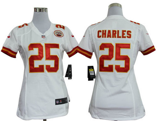 Women Nike Kansas City Chiefs 25 Jamaal Charles White Jerseys