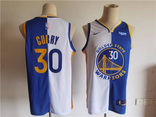 Men's Golden State Warriors #30 Stephen Curry Blue White Split Stitched Basletball Jersey Men's Golden State Warriors #30 Stephen Curry Blue White Split Stitched Basletball Jersey
