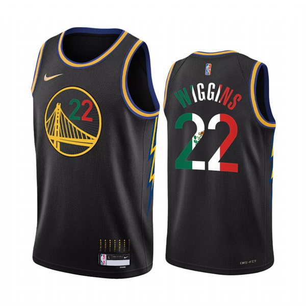 Men's Golden State Warriors #22 Andrew Wiggins 2022 Black Special Mexico City Edition Stitched Jersey Men's Golden State Warriors #22 Andrew Wiggins 2022 Black Special Mexico City Edition Stitched Jersey