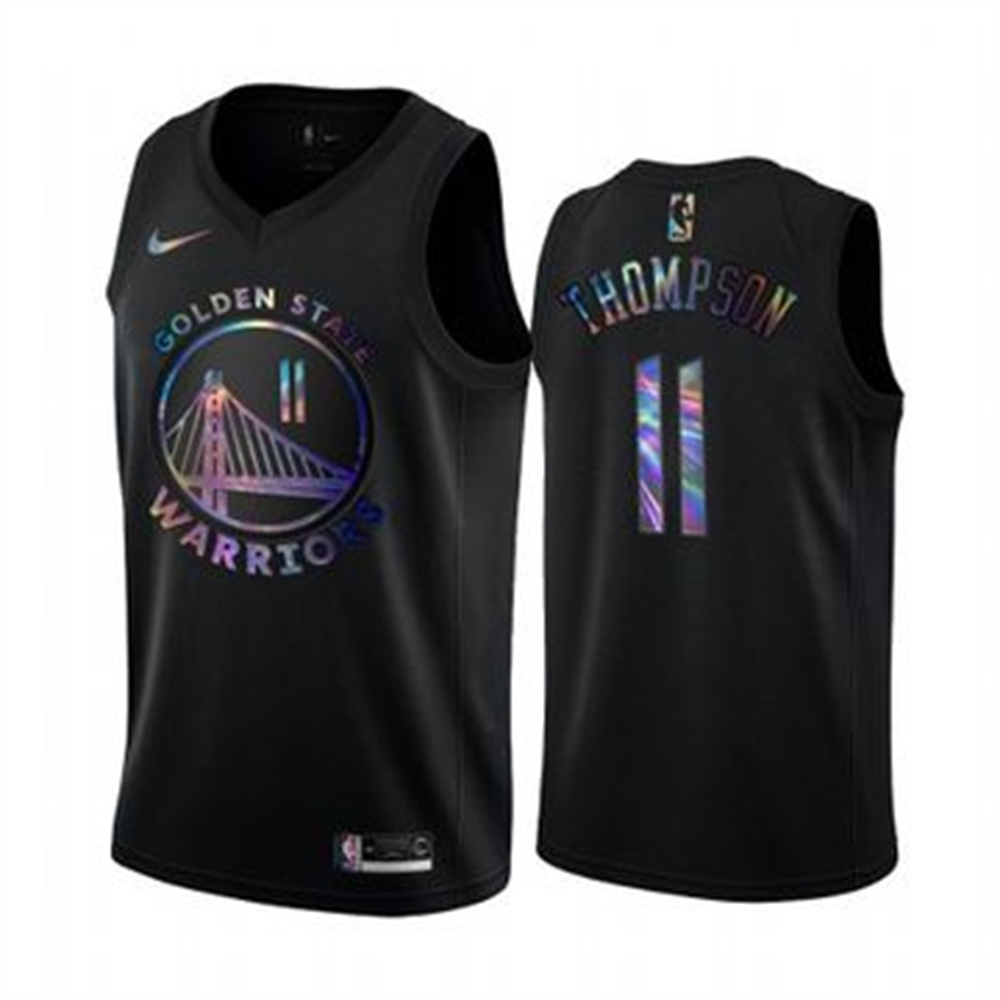 Nike Warriors #11 Klay Thompson Men's Iridescent Holographic Collection NBA Jersey - Black Nike Warriors #11 Klay Thompson Men's Iridescent Holographic Collection NBA Jersey - Black