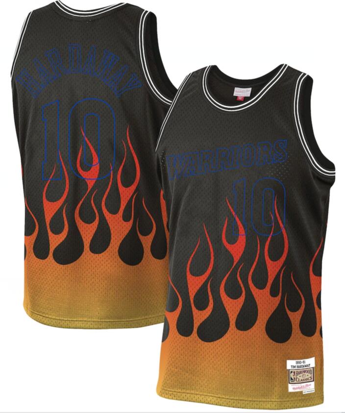 Warriors 10 Tim Hardaway Black 1990-91 Hardwood Classics Flames Swingman Jersey Warriors 10 Tim Hardaway Black 1990-91 Hardwood Classics Flames Swingman Jersey
