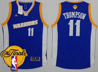 Warriors #11 Klay Thompson Royal Stretch Crossover The Finals Patch Stitched NBA Jersey Warriors #11 Klay Thompson Royal Stretch Crossover The Finals Patch Stitched NBA Jersey
