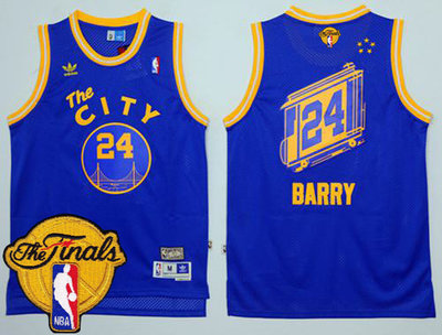 Warriors #24 Rick Barry Blue Throwback The City The Finals Patch Stitched NBA Jersey