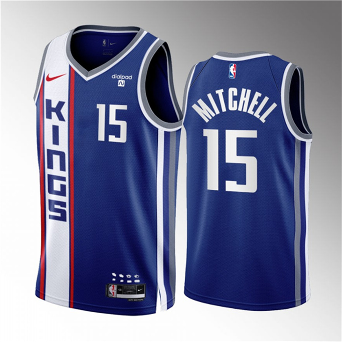 Men's Sacramento Kings #15 Davion Mitchell Blue 2023 24 City Edition Stitched Basketball Jersey Men's Sacramento Kings #15 Davion Mitchell Blue 2023 24 City Edition Stitched Basketball Jersey