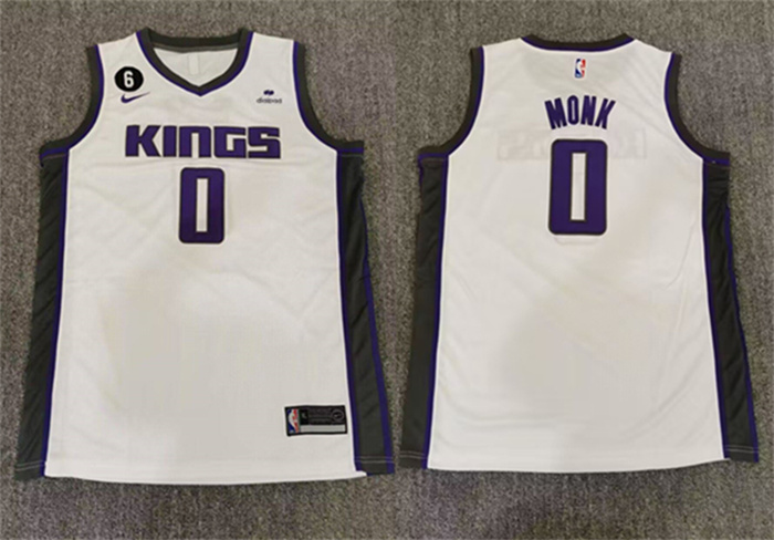 Men's Sacramento Kings #0 Malik Monk White No.6 Patch Stitched Basketball Jersey Men's Sacramento Kings #0 Malik Monk White No.6 Patch Stitched Basketball Jersey