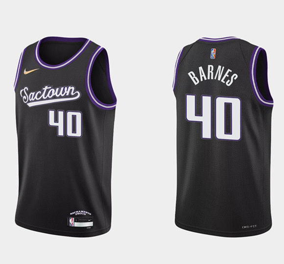 Men's Sacramento Kings #40 Harrison Barnes 2021 22 Black 75th Anniversary City Edition Stitched Basketball Jersey Men's Sacramento Kings #40 Harrison Barnes 2021 22 Black 75th Anniversary City Edition Stitched Basketball Jersey