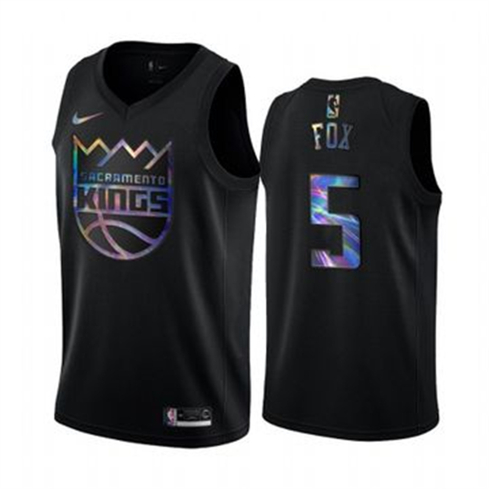 Nike Kings #5 De_Aaron Fox Men's Iridescent Holographic Collection NBA Jersey - Black Nike Kings #5 De_Aaron Fox Men's Iridescent Holographic Collection NBA Jersey - Black