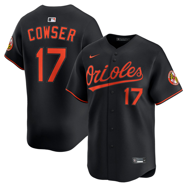 Men's Baltimore Orioles #17 Colton Cowser Black 2025 Alternate Limited Stitched Baseball Jersey Men's Baltimore Orioles #17 Colton Cowser Black 2025 Alternate Limited Stitched Baseball Jersey