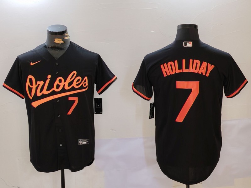 Men's Baltimore Orioles #7 Jackson Holliday Black Cool Base Stitched Baseball Jersey 2 Men's Baltimore Orioles #7 Jackson Holliday Black Cool Base Stitched Baseball Jersey 2