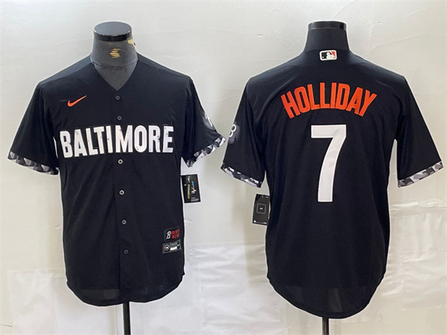 Men's Baltimore Orioles #7 Jackson Holliday Black 2023 City Connect Cool Base Stitched Baseball Jersey Men's Baltimore Orioles #7 Jackson Holliday Black 2023 City Connect Cool Base Stitched Baseball Jersey