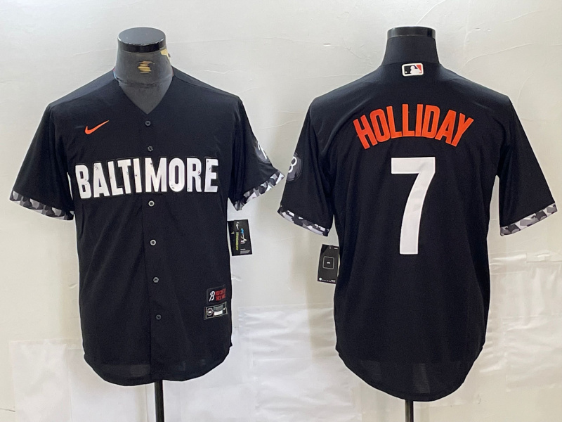 Men's Baltimore Orioles #7 Jackson Holliday Black 2023 City Connect Cool base jerseys Men's Baltimore Orioles #7 Jackson Holliday Black 2023 City Connect Cool base jerseys