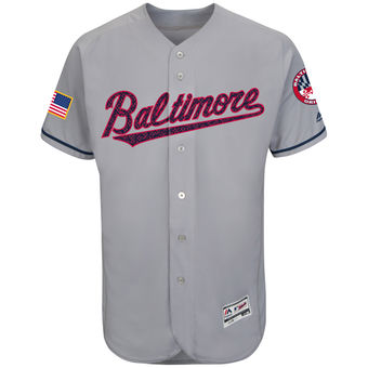 Baltimore Orioles Majestic Fashion Stars & Stripes FlexBase Jersey - Gray Baltimore Orioles Majestic Fashion Stars & Stripes FlexBase Jersey - Gray