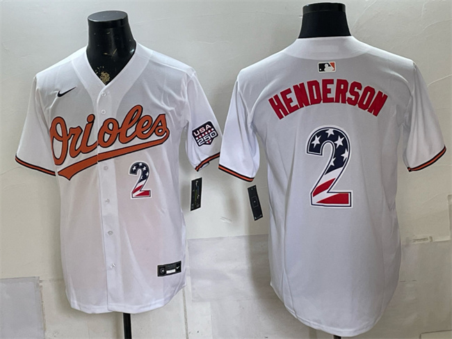 Men's Baltimore Orioles #2 Gunnar Henderson White USA 250 Fourth of July Home Stitched Baseball Jersey Men's Baltimore Orioles #2 Gunnar Henderson White USA 250 Fourth of July Home Stitched Baseball Jersey