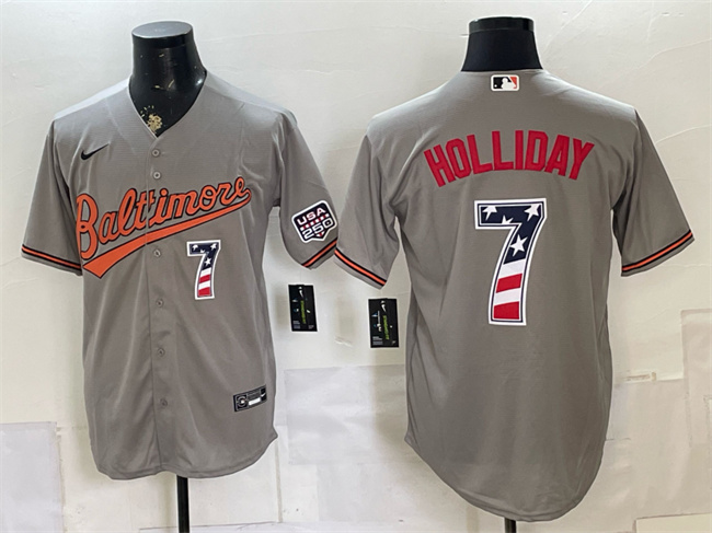 Men's Baltimore Orioles #7 Jackson Holliday Grey USA 250 Fourth of July Home Stitched Baseball Jersey Men's Baltimore Orioles #7 Jackson Holliday Grey USA 250 Fourth of July Home Stitched Baseball Jersey