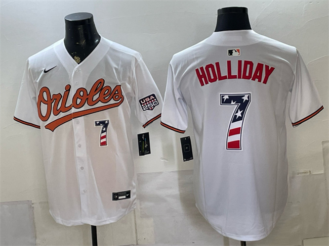 Men's Baltimore Orioles #7 Jackson Holliday White USA 250 Fourth of July Home Stitched Baseball Jersey Men's Baltimore Orioles #7 Jackson Holliday White USA 250 Fourth of July Home Stitched Baseball Jersey