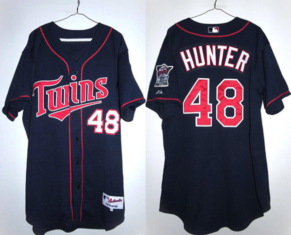Men's Minnesota Twins #48 Torii Hunter Navy Double Knit Stitched Baseball Jersey Men's Minnesota Twins #48 Torii Hunter Navy Double Knit Stitched Baseball Jersey