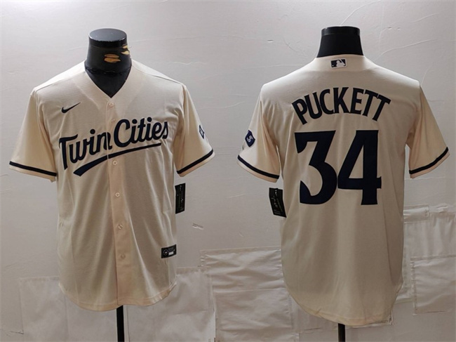 Men's Minnesota Twins #34 Kirby Puckett Cream Cool Base Stitched Baseball Jersey Men's Minnesota Twins #34 Kirby Puckett Cream Cool Base Stitched Baseball Jersey