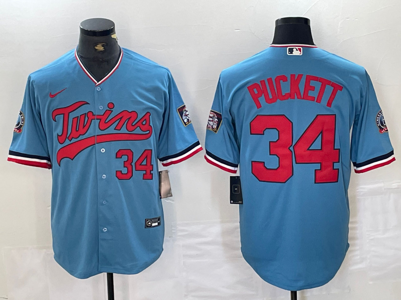 Men's Minnesota Twins #34 Kirby Puckett Light Blue Pullover Throwback Cooperstown Nike Jersey Men's Minnesota Twins #34 Kirby Puckett Light Blue Pullover Throwback Cooperstown Nike Jersey