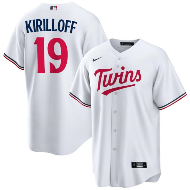 Men's Minnesota Twins #19 Alex Kirilloff White Cool Base Stitched Baseball JerseyS Men's Minnesota Twins #19 Alex Kirilloff White Cool Base Stitched Baseball JerseyS