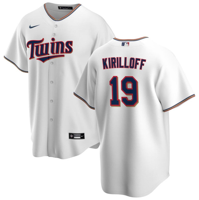 Men's Minnesota Twins #19 Alex Kirilloff White Cool Base Stitched Baseball Jersey Men's Minnesota Twins #19 Alex Kirilloff White Cool Base Stitched Baseball Jersey