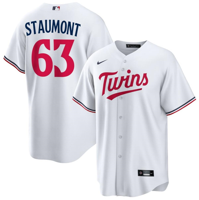 Men's Minnesota Twins #63 Josh Staumont White Cool Base Stitched Baseball Jersey Men's Minnesota Twins #63 Josh Staumont White Cool Base Stitched Baseball Jersey