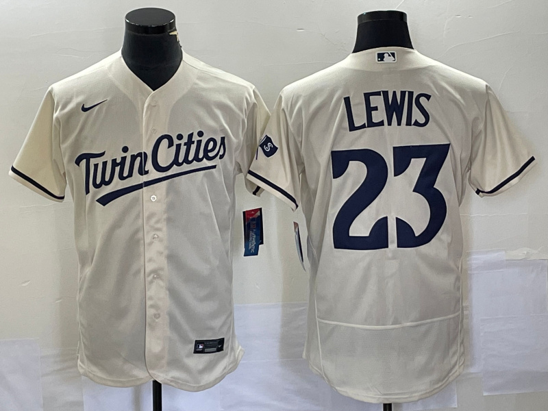 Men's Minnesota Twins #23 Royce Lewis Cream Flex Base Stitched Baseball Jersey Men's Minnesota Twins #23 Royce Lewis Cream Flex Base Stitched Baseball Jersey