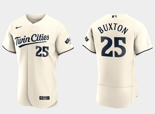 Men's Minnesota Twins #25 Byron Buxton 2023 Cream Flex Base Stitched Jersey Men's Minnesota Twins #25 Byron Buxton 2023 Cream Flex Base Stitched Jersey