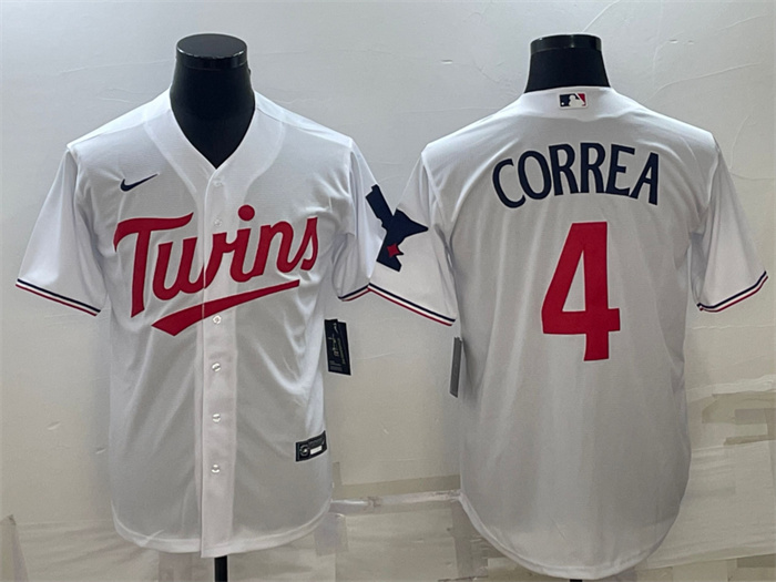 Men's Minnesota Twins #4 Carlos Correa White Cool Base Stitched Jerseys Men's Minnesota Twins #4 Carlos Correa White Cool Base Stitched Jerseys
