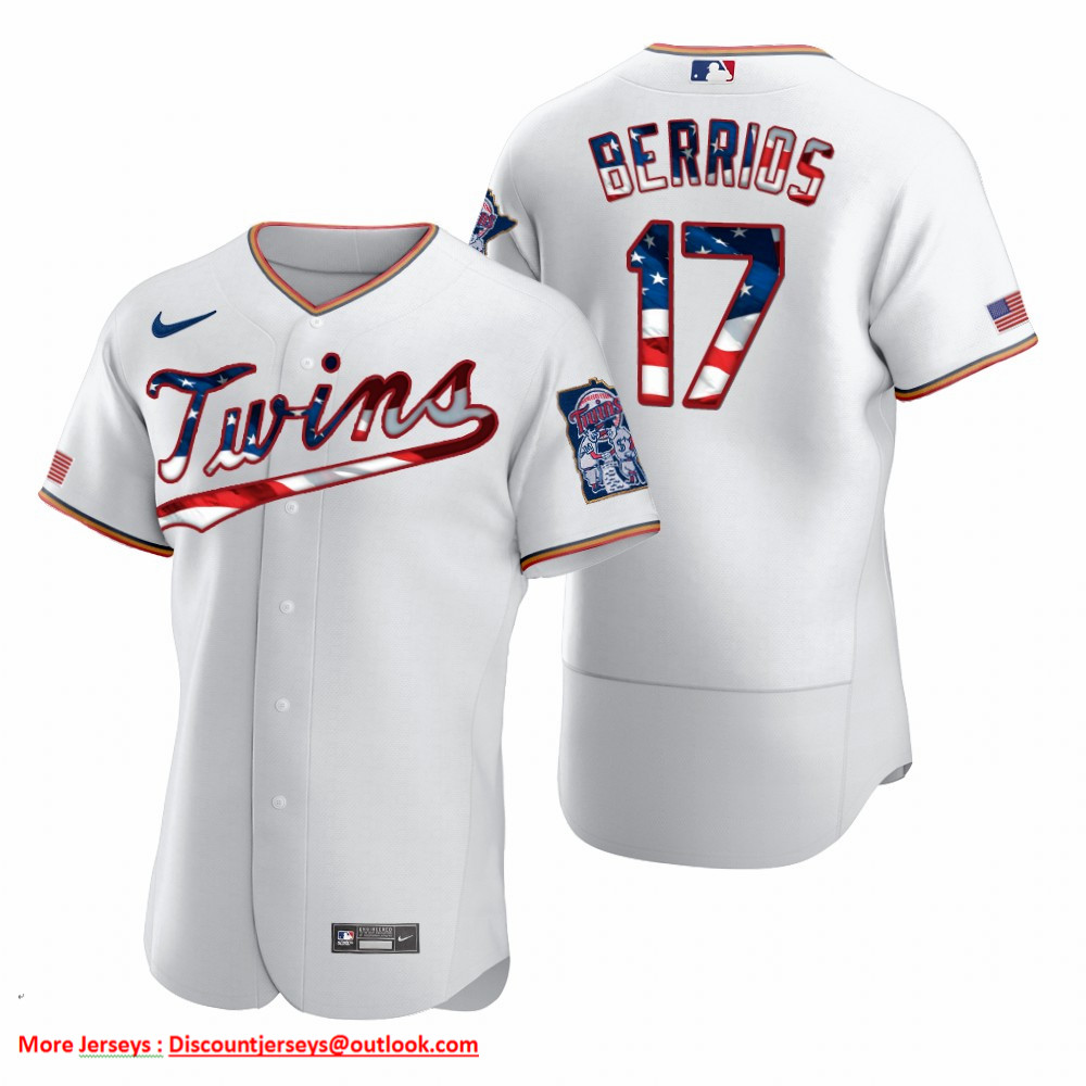 Minnesota Twins #17 Jose Berrios Men's Nike White Fluttering USA Flag Limited Edition Authentic MLB Jersey Minnesota Twins #17 Jose Berrios Men's Nike White Fluttering USA Flag Limited Edition Authentic MLB Jersey