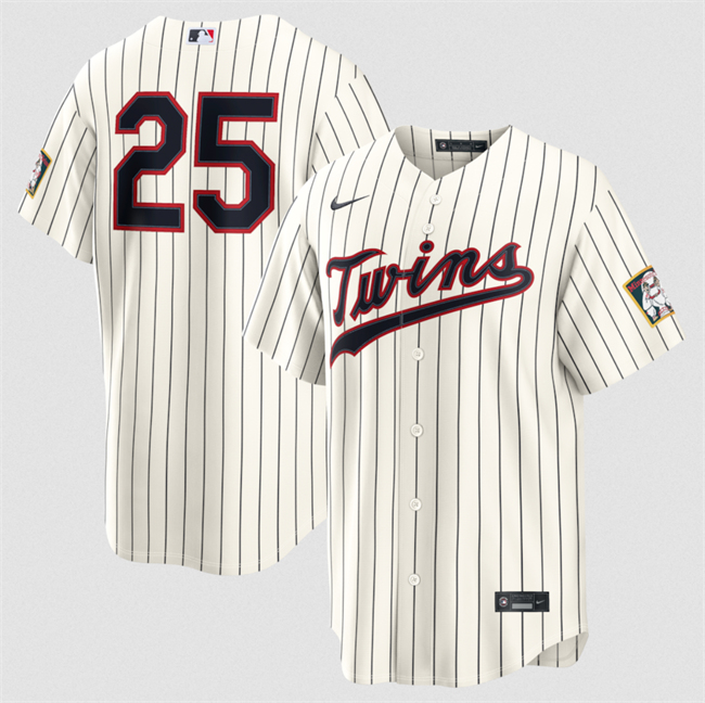 Men's Minnesota Twins #25 Byron Buxton Cream 2026 Field of Dreams Stadium Stitched Baseball Jersey Men's Minnesota Twins #25 Byron Buxton Cream 2026 Field of Dreams Stadium Stitched Baseball Jersey